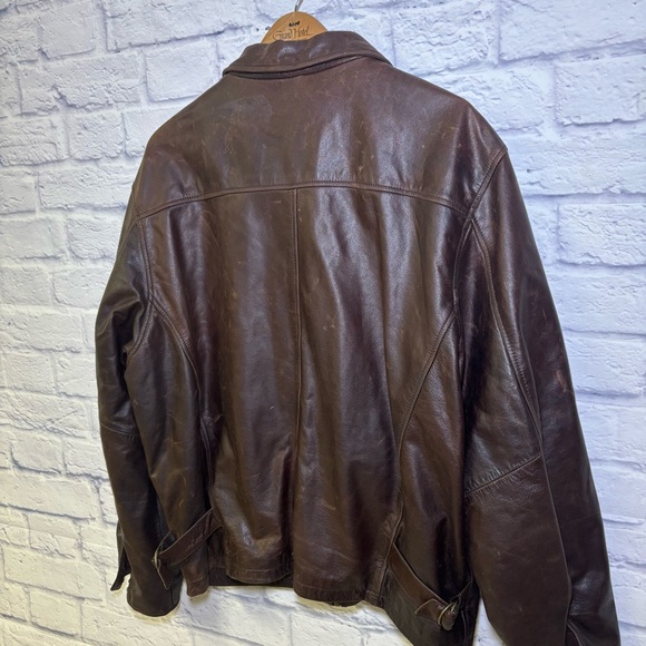 Vintage M. Julian Wilson Heavy Leather Bomber Jacket Dark Brown Distressed XL - Picture 12 of 16
